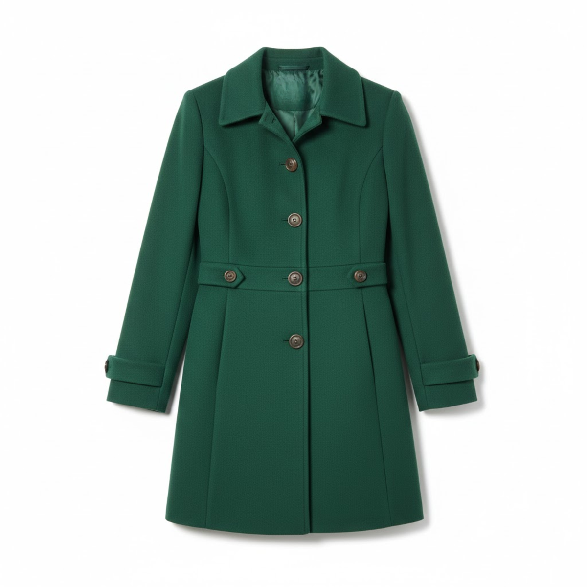 Mid-length coat with tailored collar and multiple buttons — Green