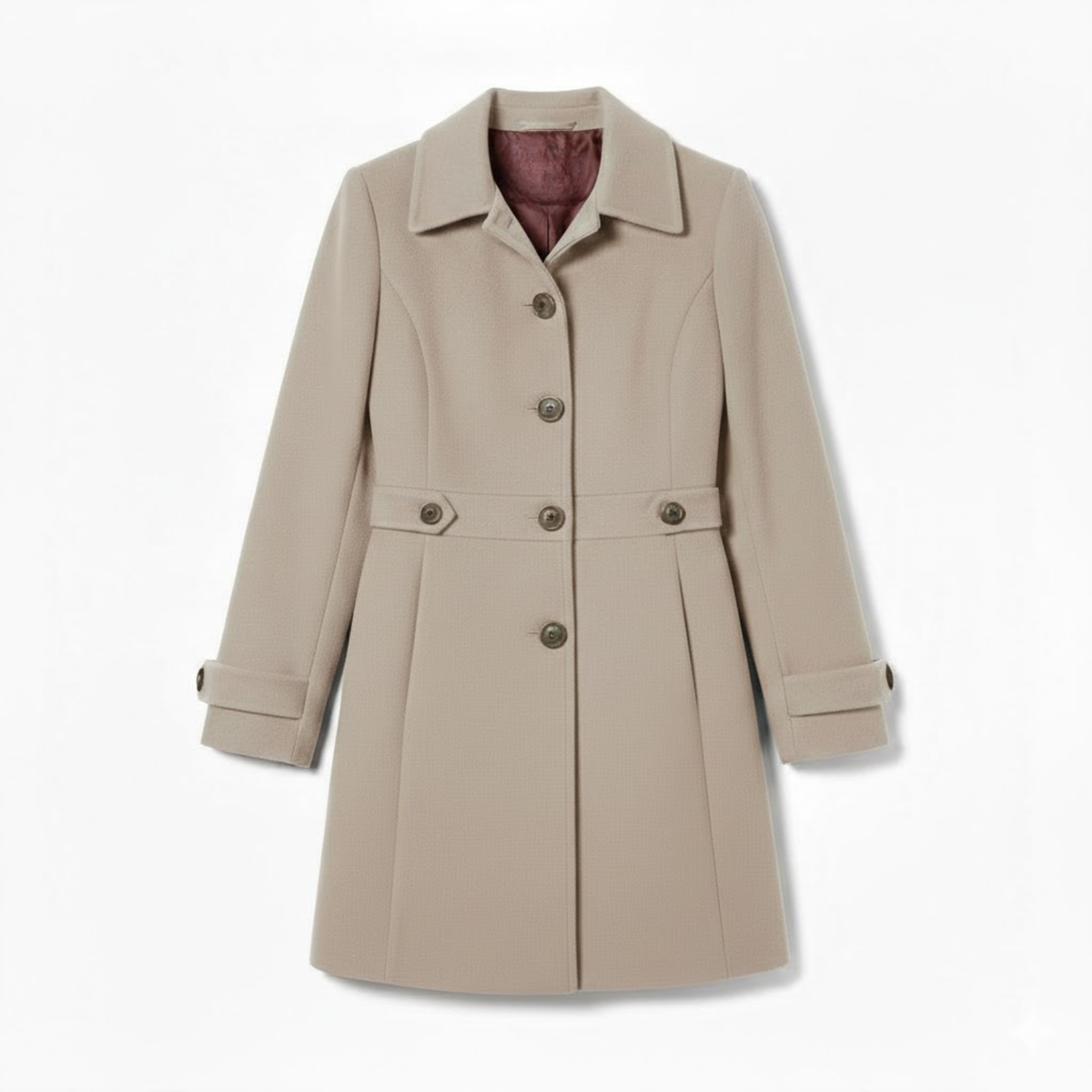 Mid-length coat with tailored collar and multiple buttons — Beige