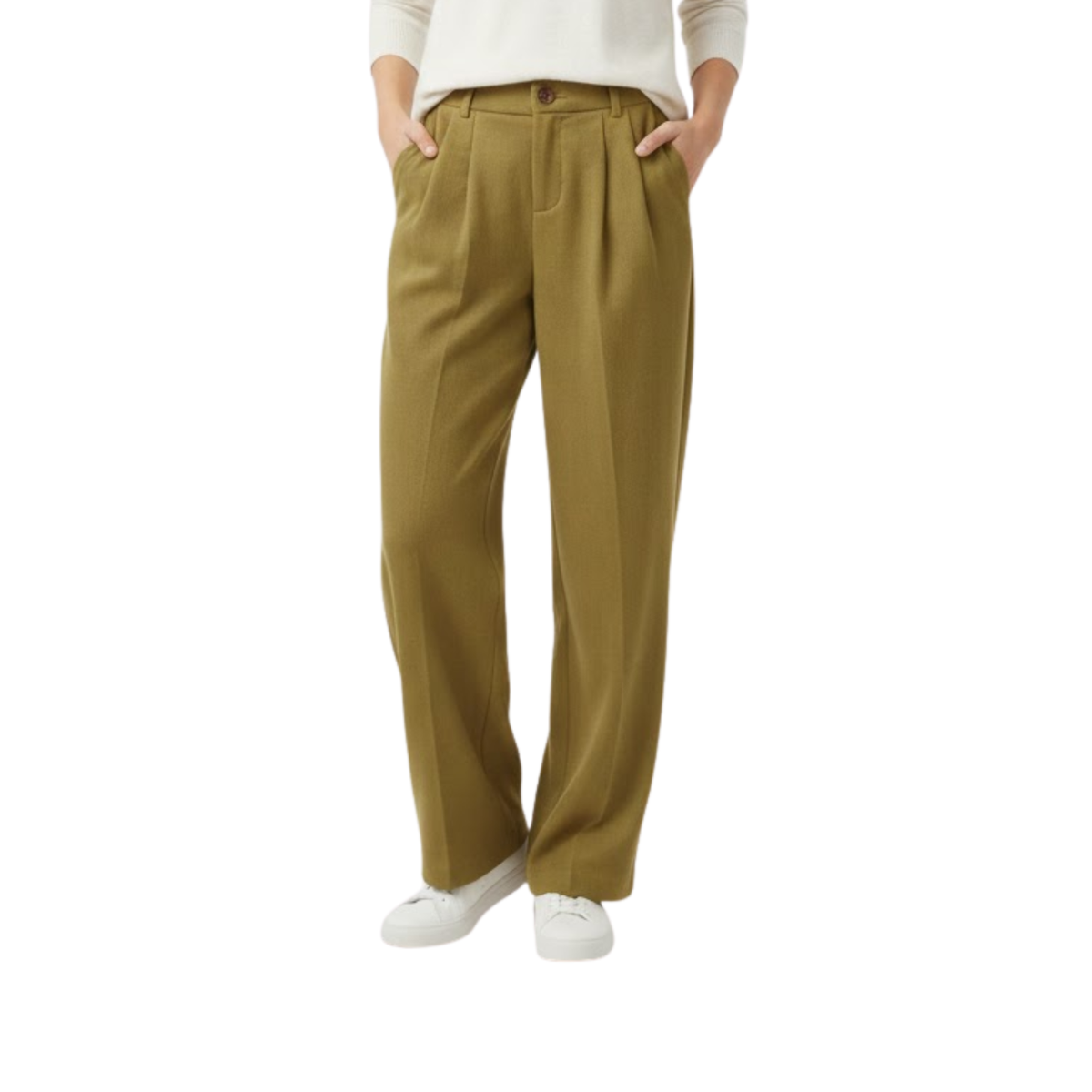 Wide high-waisted trousers for women, loose fit, office and casual — Green