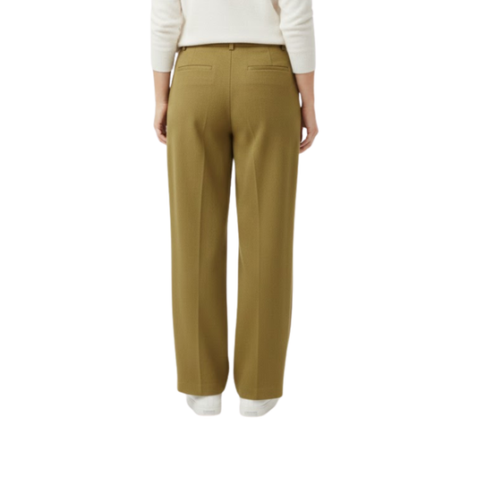 Wide high-waisted trousers for women, loose fit, office and casual — Green