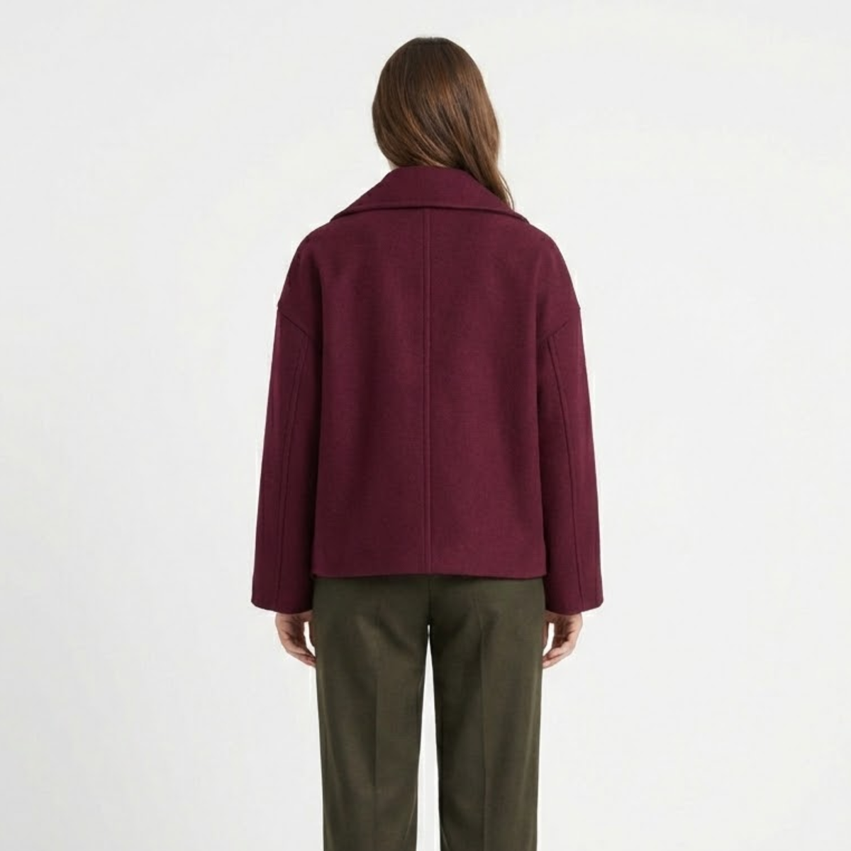 Women's Short Double-Breasted Coat with Relaxed Lapel Collar — Red