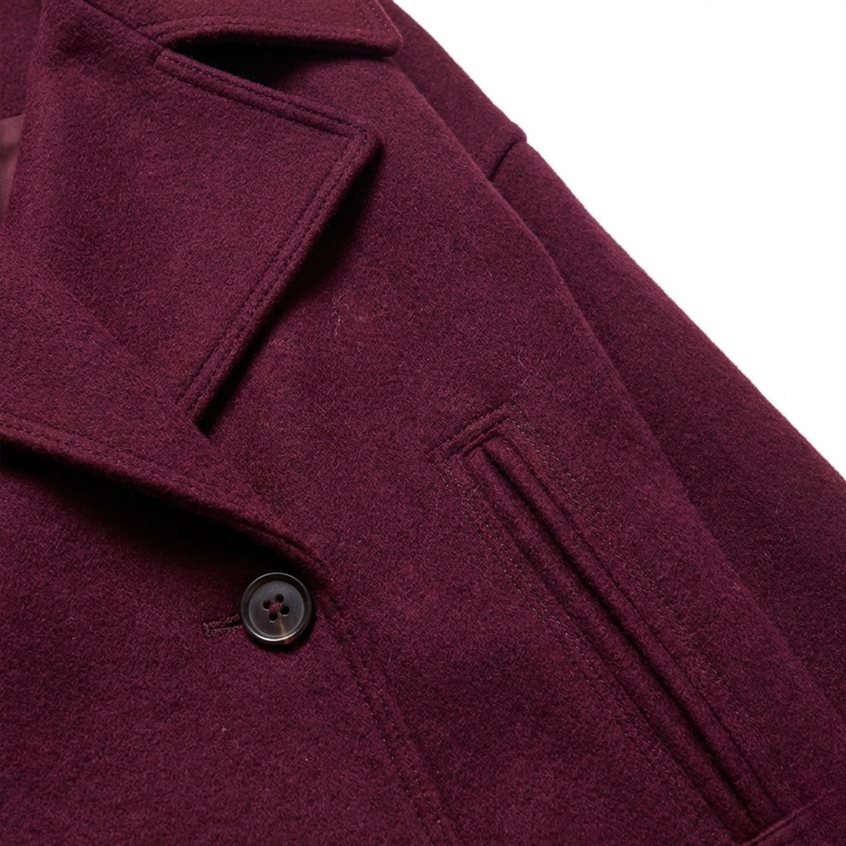 Women's Short Double-Breasted Coat with Relaxed Lapel Collar — Red