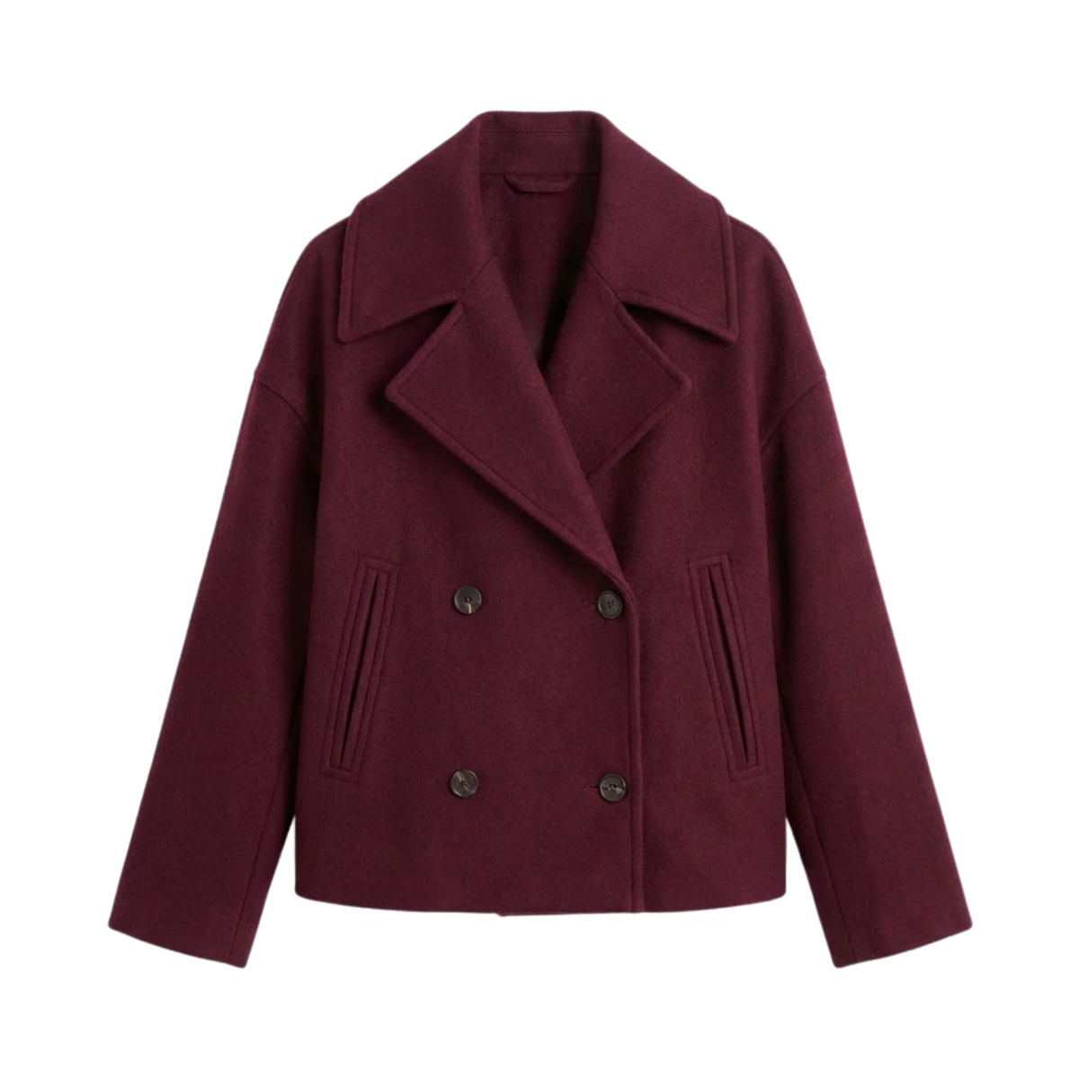 Women's Short Double-Breasted Coat with Relaxed Lapel Collar — Red