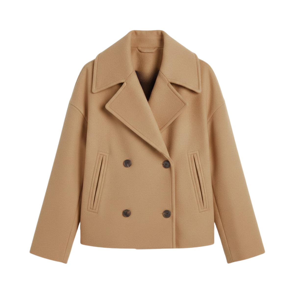 Women's Short Double-Breasted Coat with Relaxed Lapel Collar — Chestnut