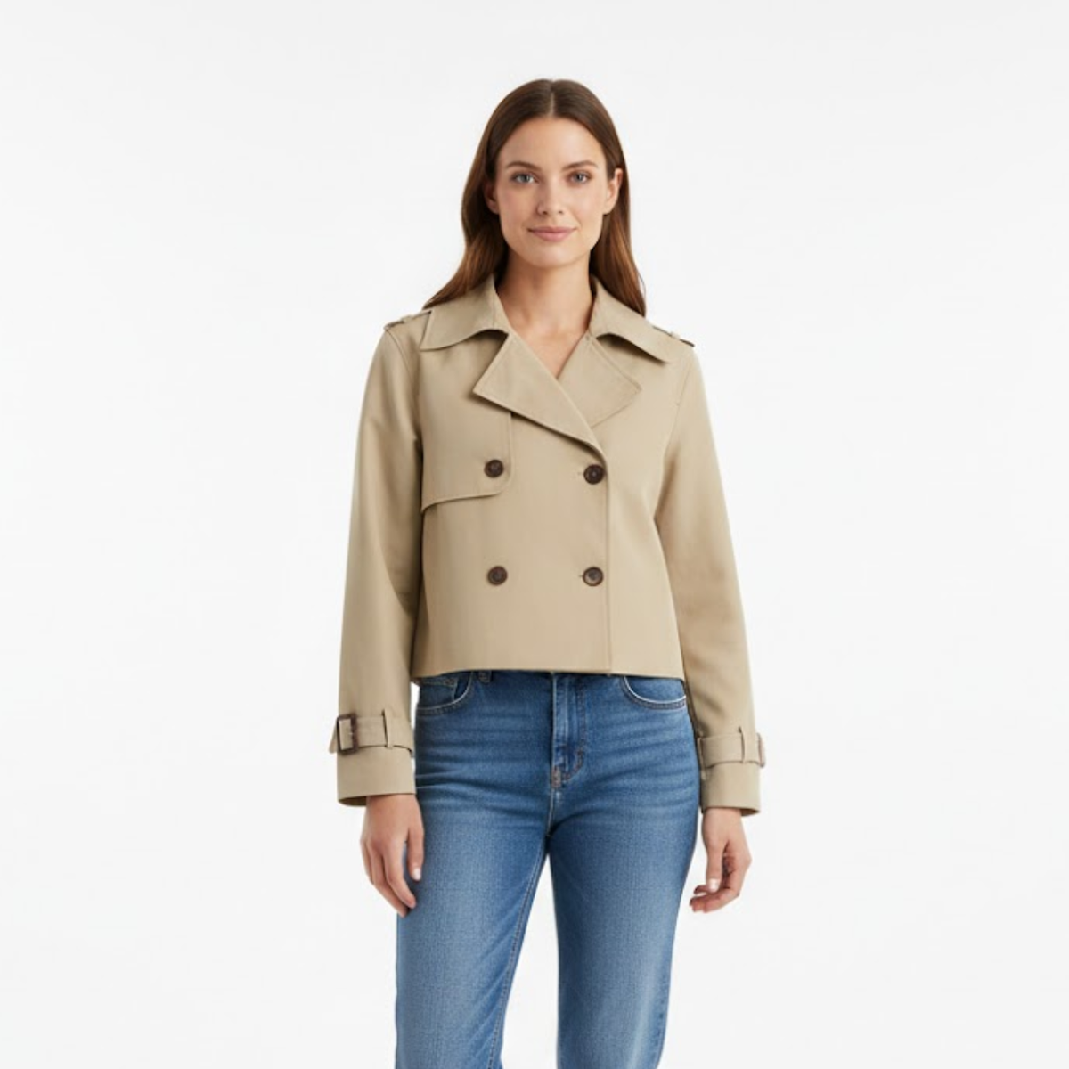 Women's Short Double-Breasted Trench Coat – Vintage Style — Khaki