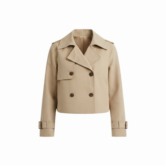 Women's Short Double-Breasted Trench Coat – Vintage Style — Khaki