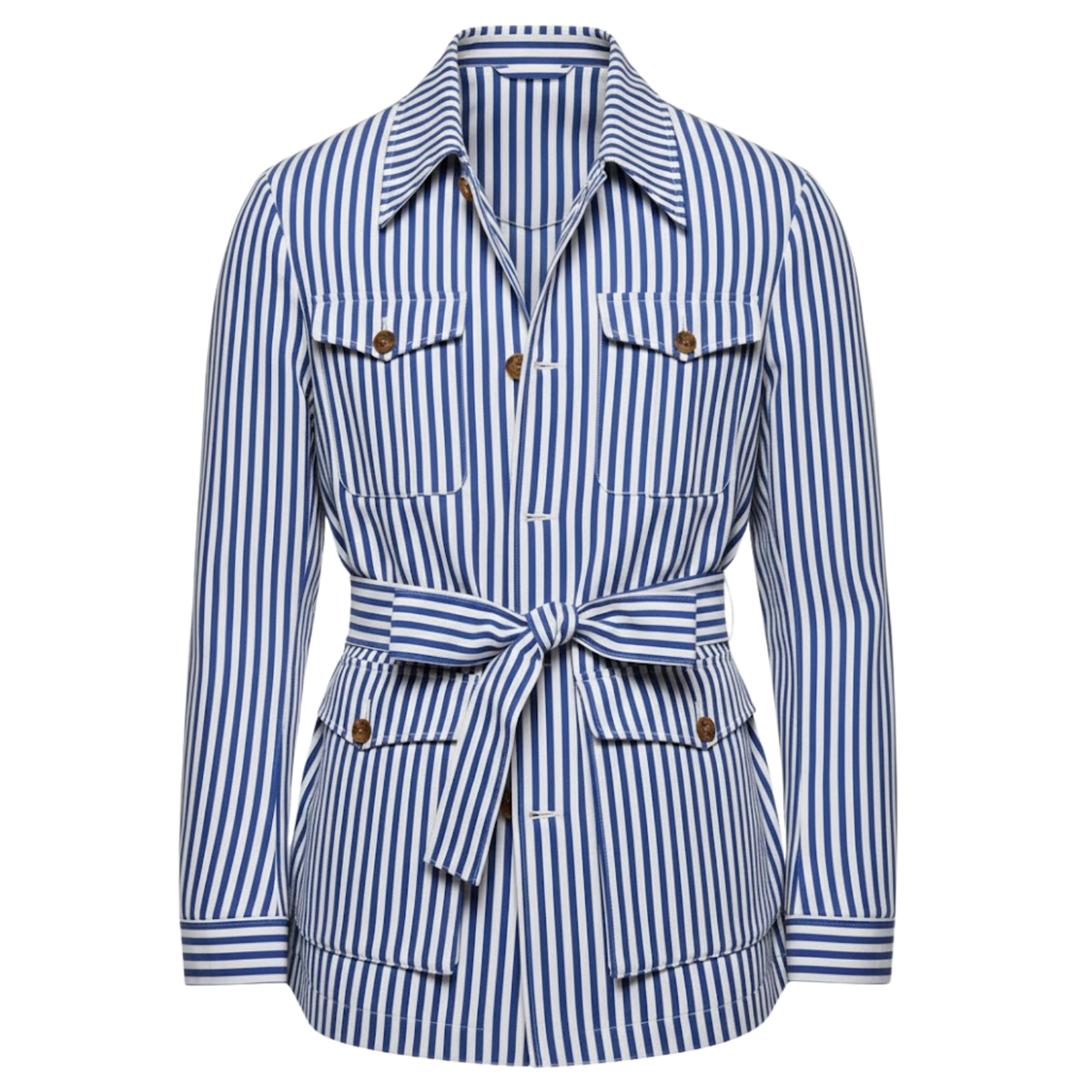 Striped desert jacket for men with belt and four patch pockets — Blue