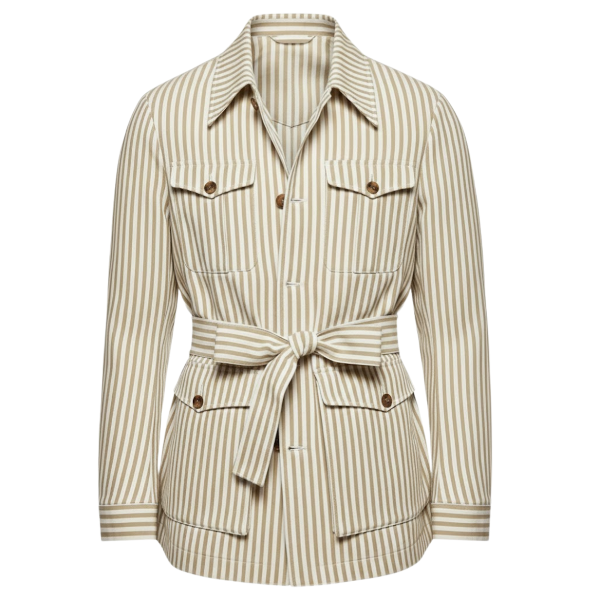 Striped desert jacket for men with belt and four patch pockets — Khaki