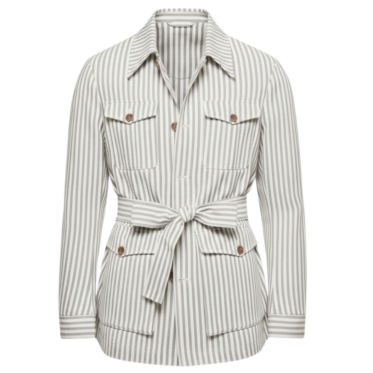 Striped desert jacket for men with belt and four patch pockets — Olive