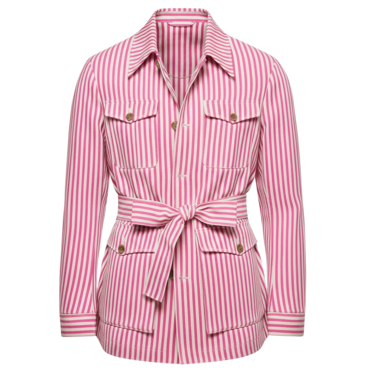 Striped desert jacket for men with belt and four patch pockets — Pink