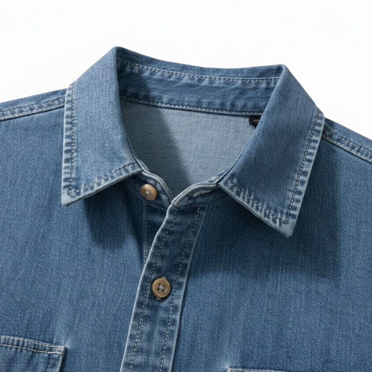 Herrenhemd aus Denim mit kurzen Ärmeln und Brusttaschen — Produktansicht
