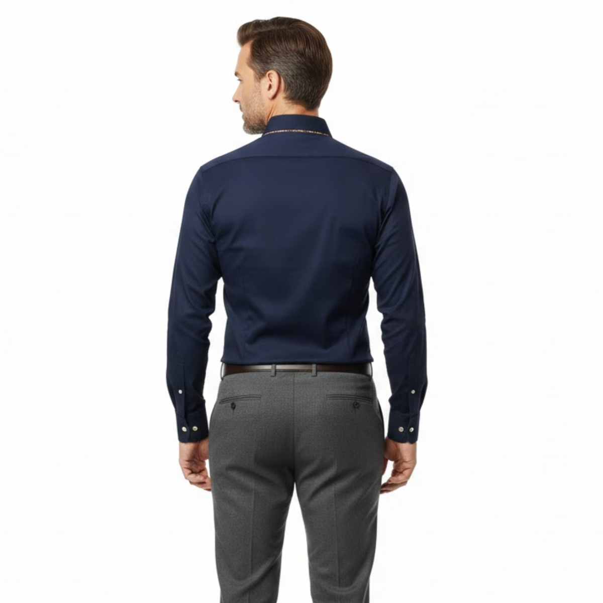 Men's Fitted Dress Shirt – Long Sleeves, Contrast Collar and Cuffs — product view