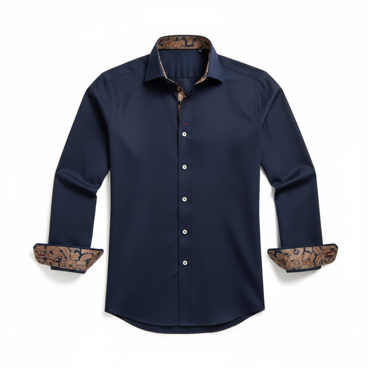 Men's Fitted Dress Shirt – Long Sleeves, Contrast Collar and Cuffs — Navy Blue