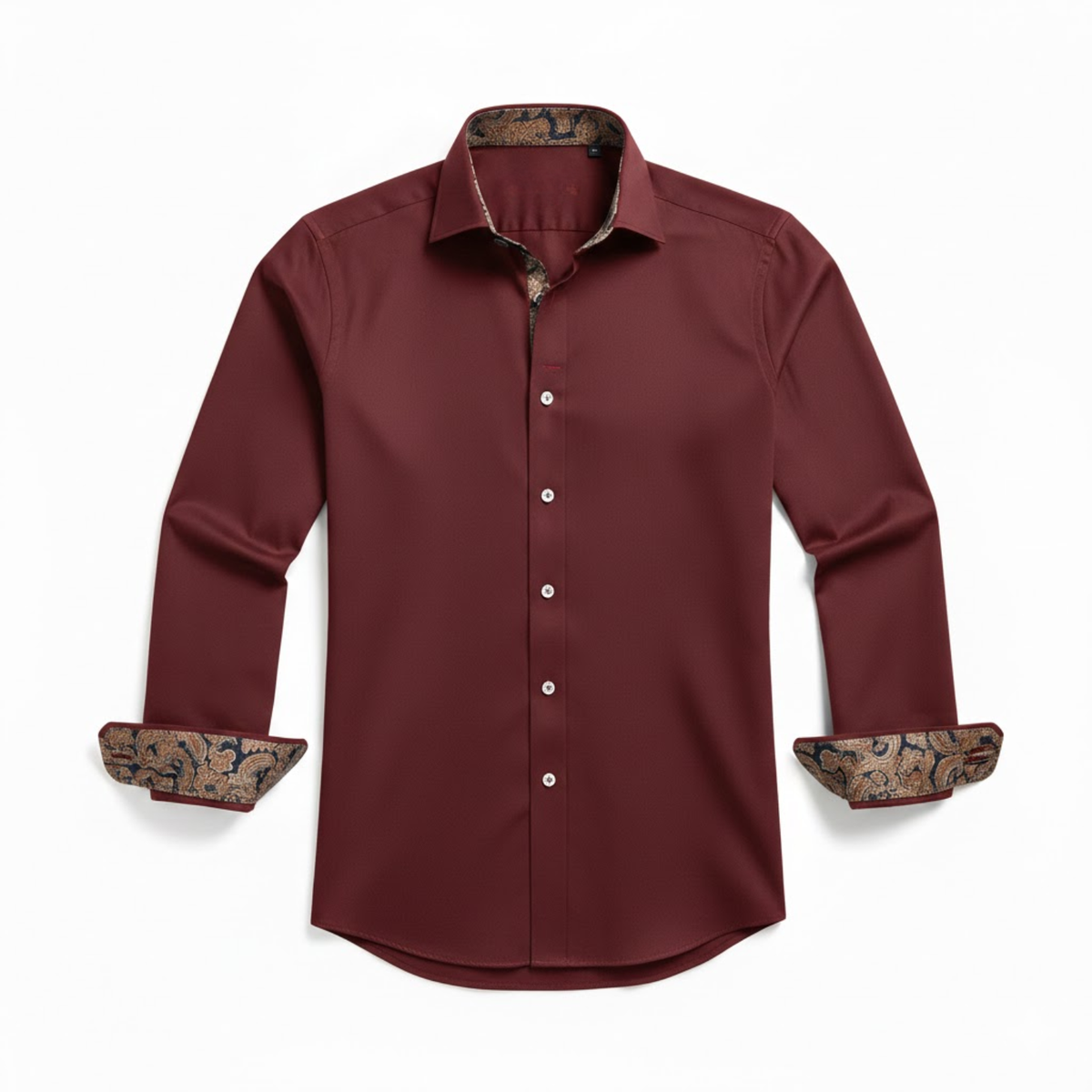 Men's Fitted Dress Shirt – Long Sleeves, Contrast Collar and Cuffs — Burgundy
