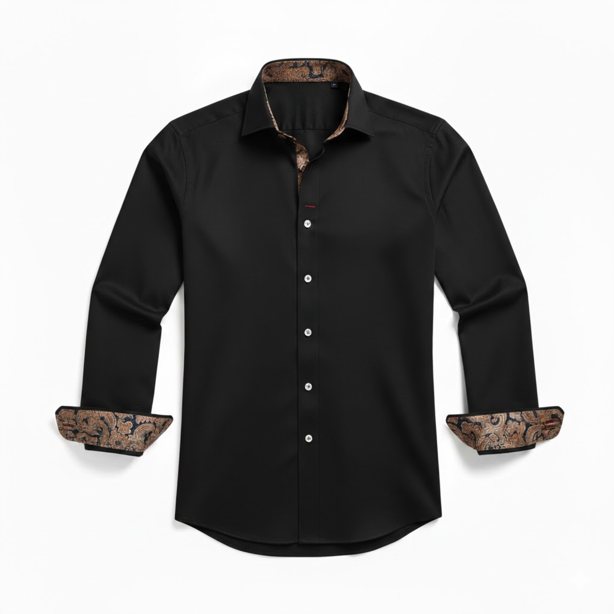Men's Fitted Dress Shirt – Long Sleeves, Contrast Collar and Cuffs — Black