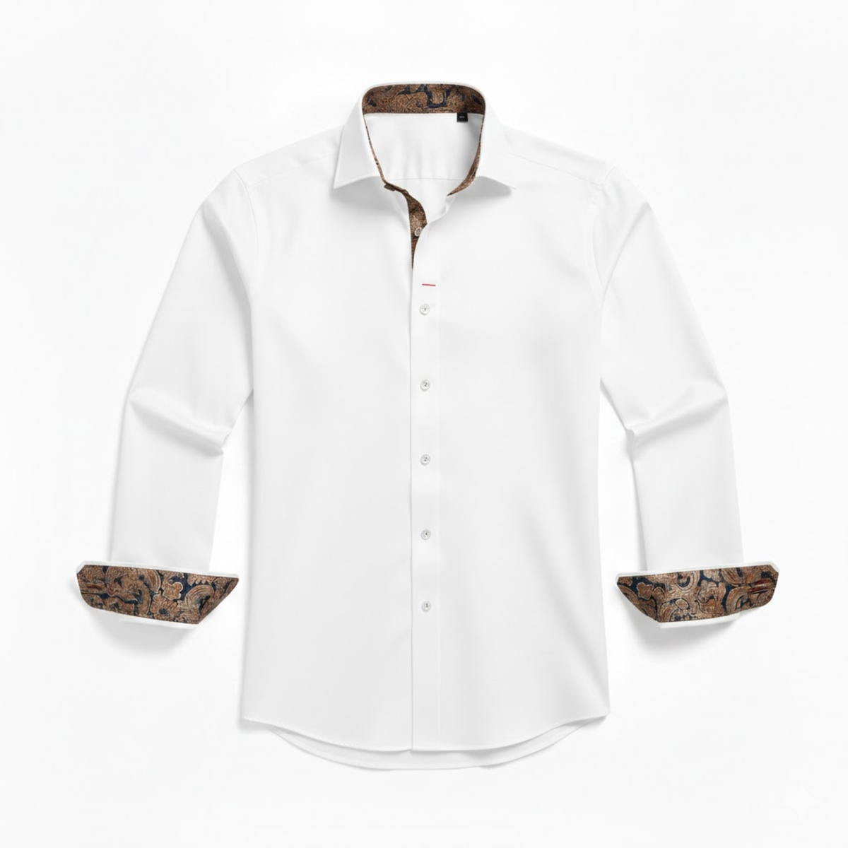 Men's Fitted Dress Shirt – Long Sleeves, Contrast Collar and Cuffs — White