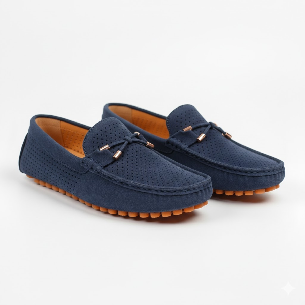 Men's Moccasins with Perforations and Pebbled Sole — Blue
