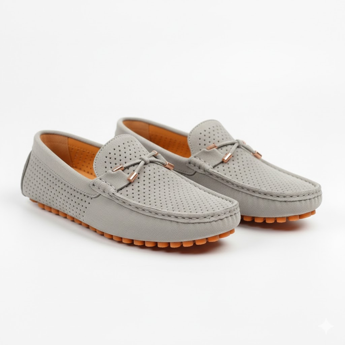 Men's Moccasins with Perforations and Pebbled Sole — Gray