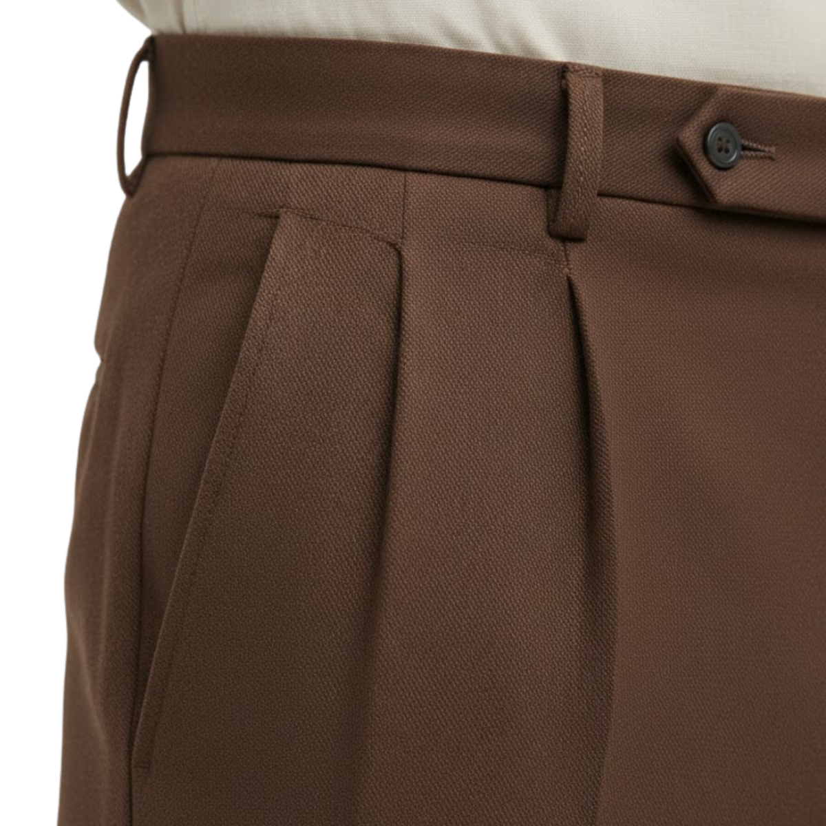 Men's suit trousers with a straight cut and high waist in style — Coffee