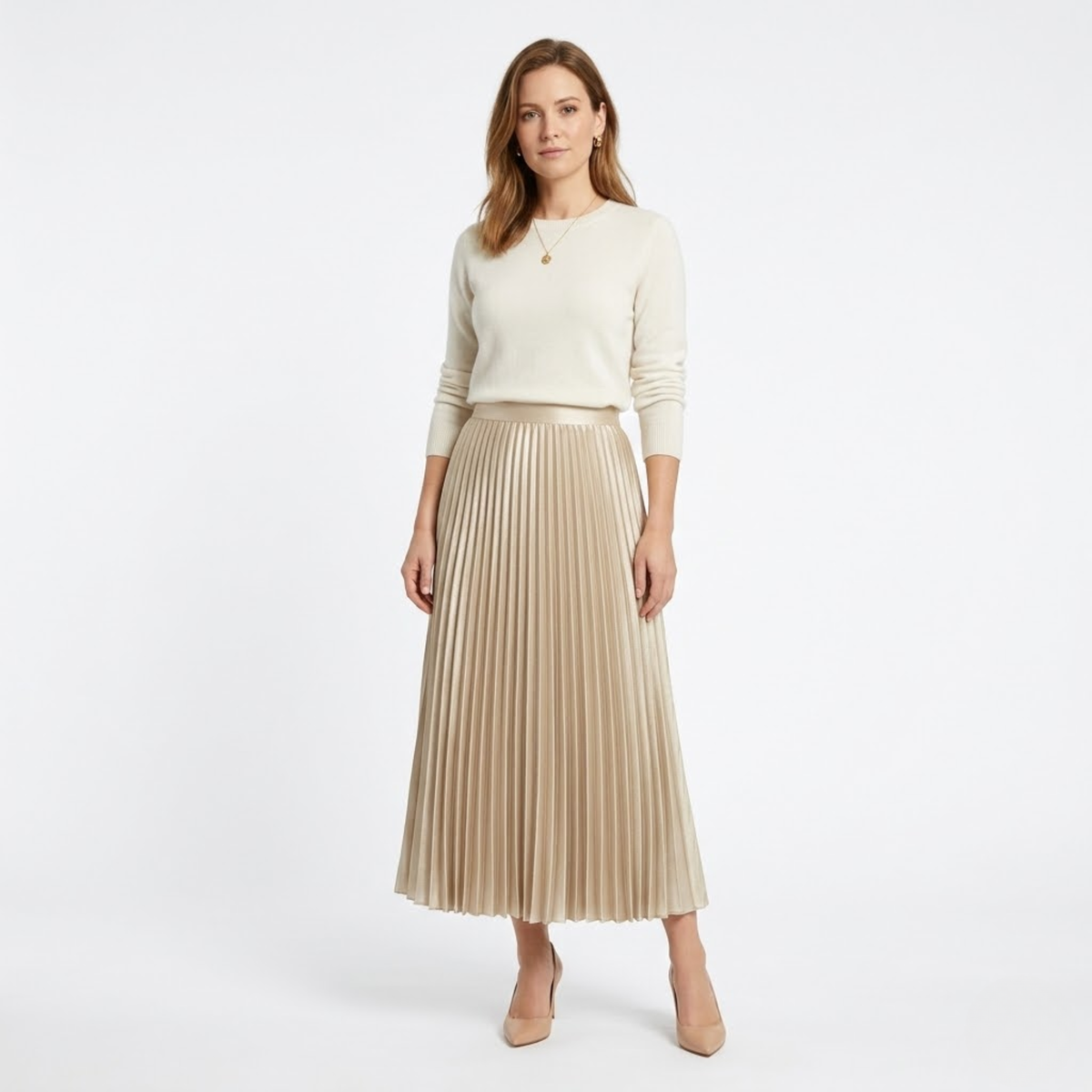 Jupe pour femme à finition satinée et taille haute — Champagne
