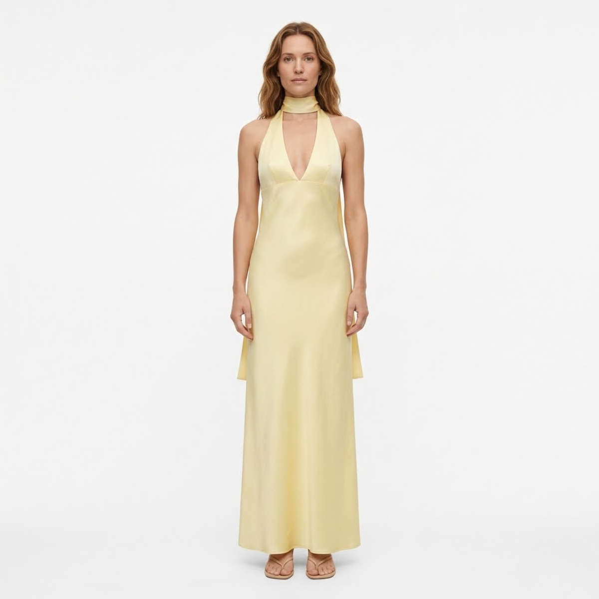 Long Evening Dress with Deep V-Neck and Open Back for Women — image 1