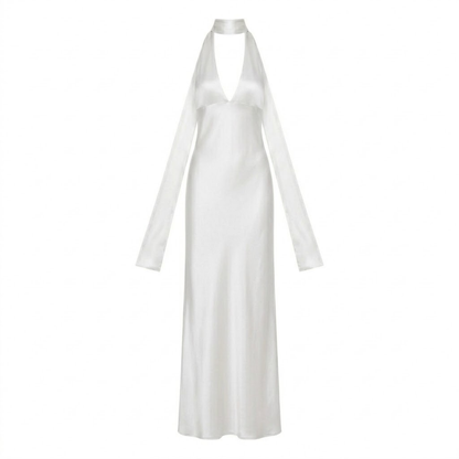 Long Evening Dress with Deep V-Neck and Open Back for Women — image 5