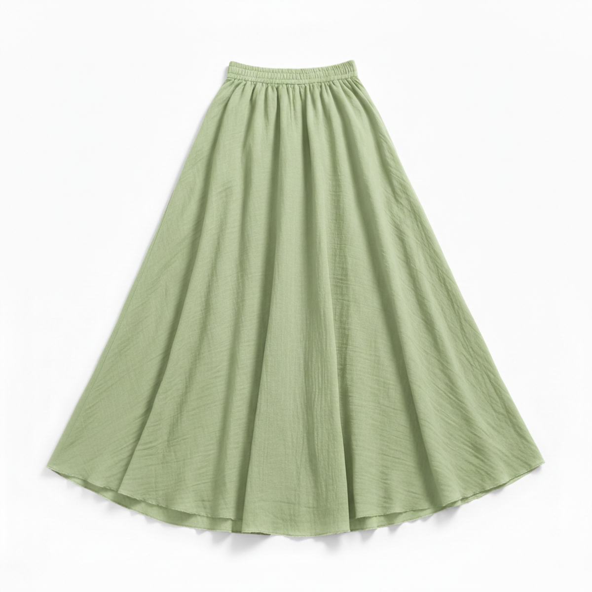 Women's Flared Maxi Skirt with High Elastic Waist — Green