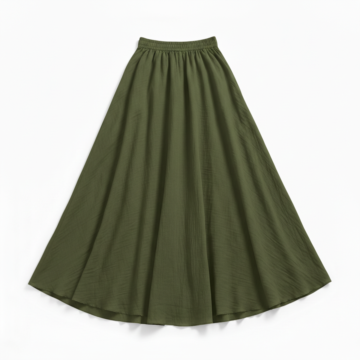Women's Flared Maxi Skirt with High Elastic Waist — Army Green