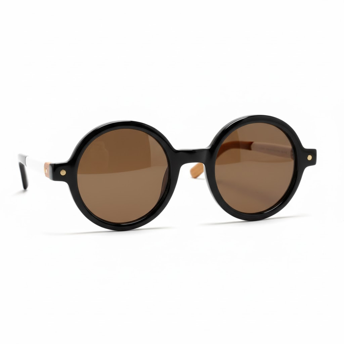 Retro round sunglasses with lenses — Black/Brown