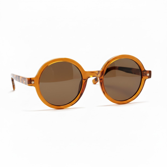 Retro round sunglasses with lenses — Amber/Brown