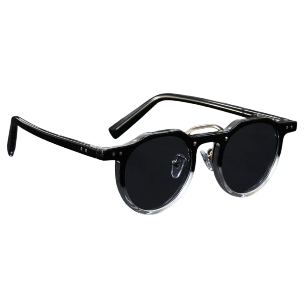 Lunettes de soleil rondes vintage, monture unisexe — Noir/Blanc