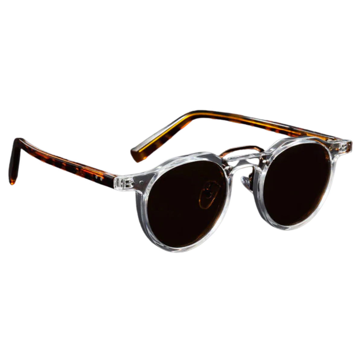 Lunettes de soleil rondes vintage, monture unisexe — Blanc/Marron