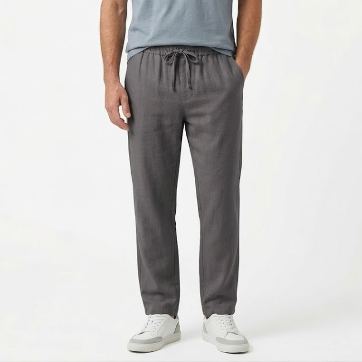 Men's Straight-Leg Pants with Elastic Waist and Drawstring — Gray