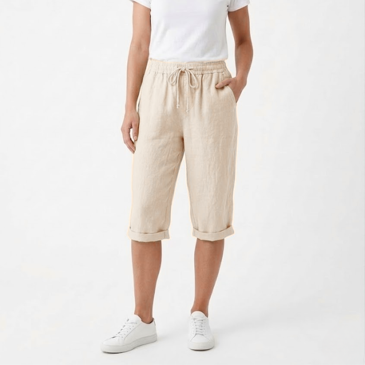Damen-Shorts mit elastischem Bund und Taschen — Helles Khaki