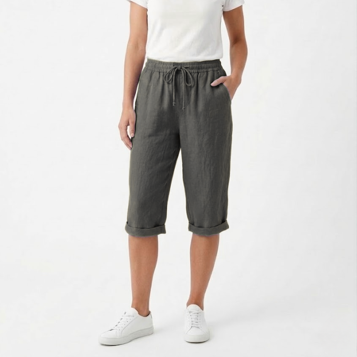 Shorts with Elastic Waist and Pockets for Women — Dark Gray