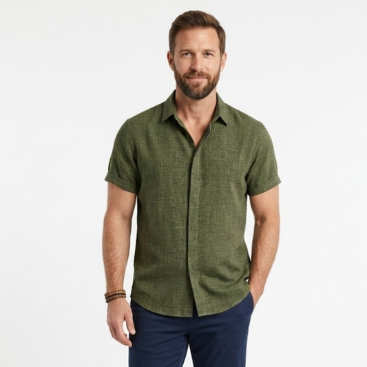 Short-Sleeve Shirt with Turn-Down Collar for Men — Army Green