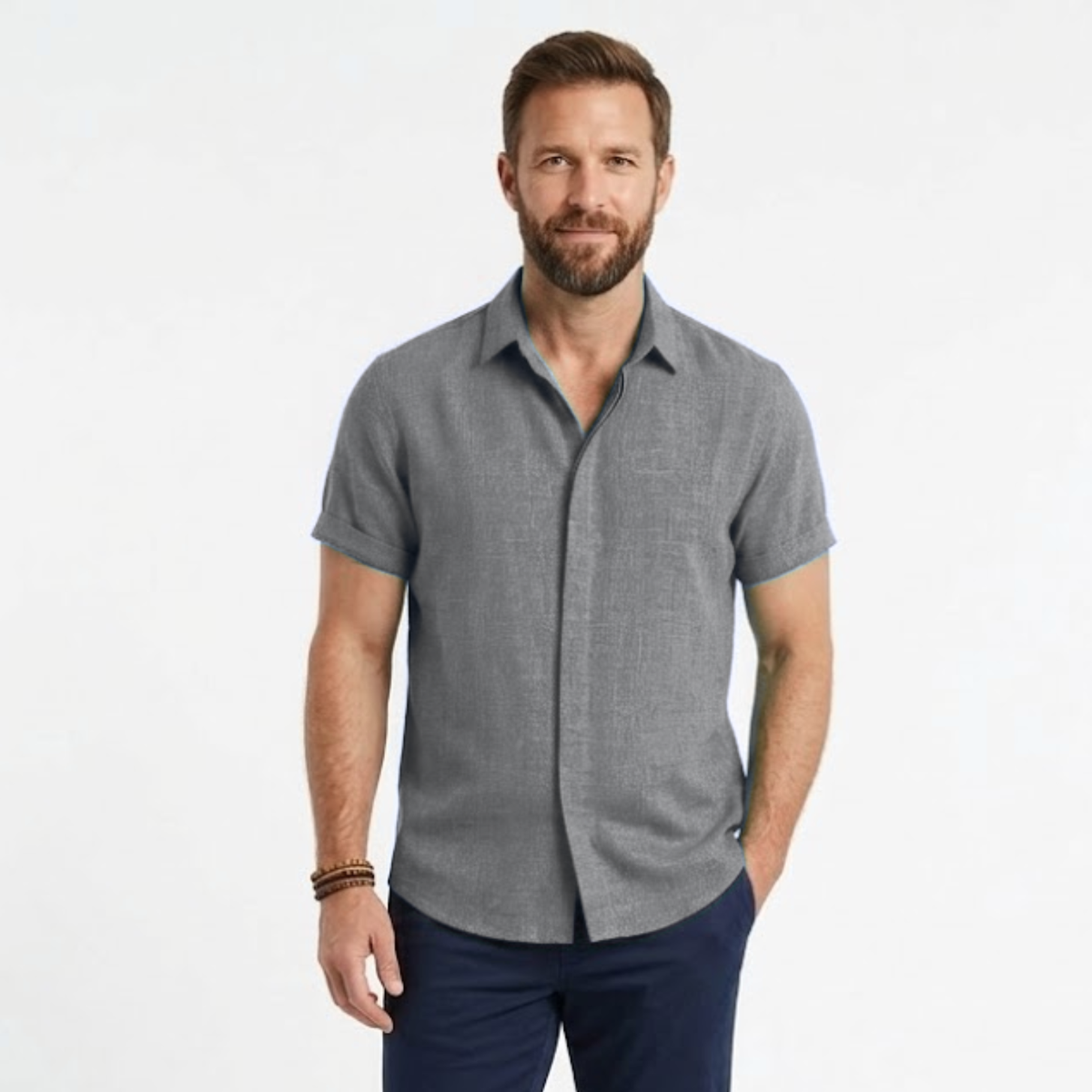 Short-Sleeve Shirt with Turn-Down Collar for Men — Dark Gray