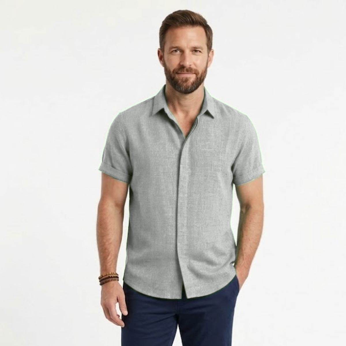 Short-Sleeve Shirt with Turn-Down Collar for Men — Gray