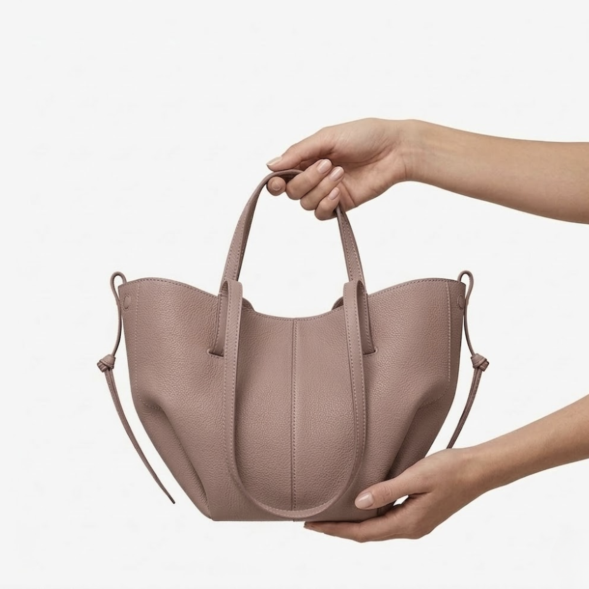 Large Capacity Handbag with Pleated Wings for Women — Pink