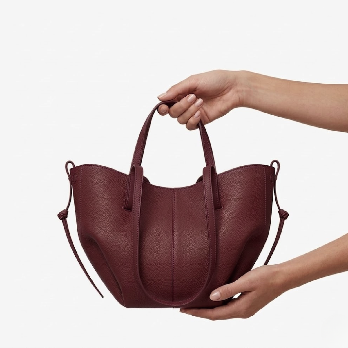 Large Capacity Handbag with Pleated Wings for Women — Burgundy