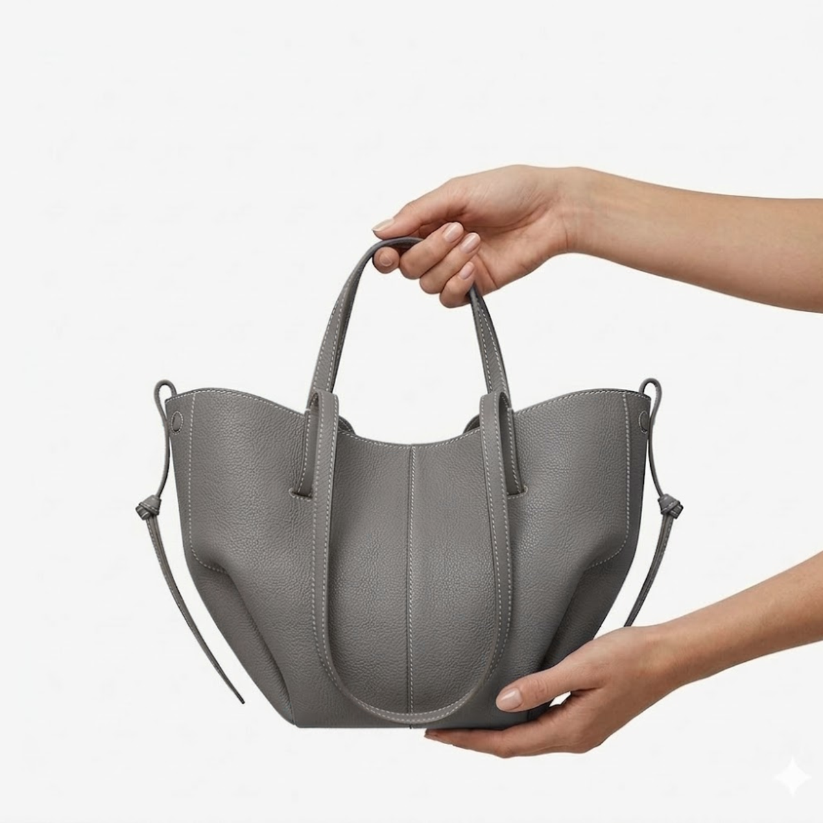 Large Capacity Handbag with Pleated Wings for Women — Grey
