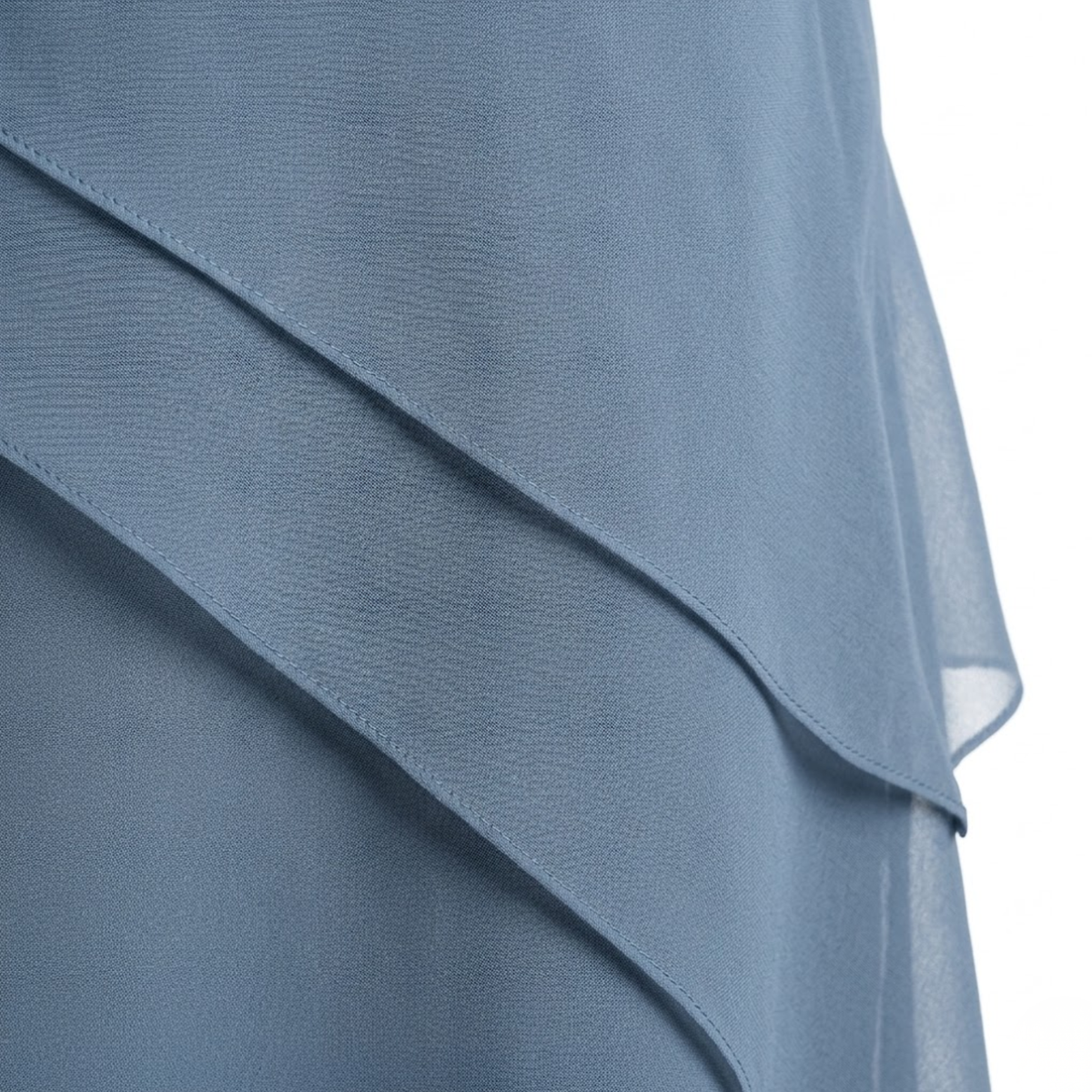 Evening Dress in Chiffon with Layered Ruffles and Round Neckline — product view