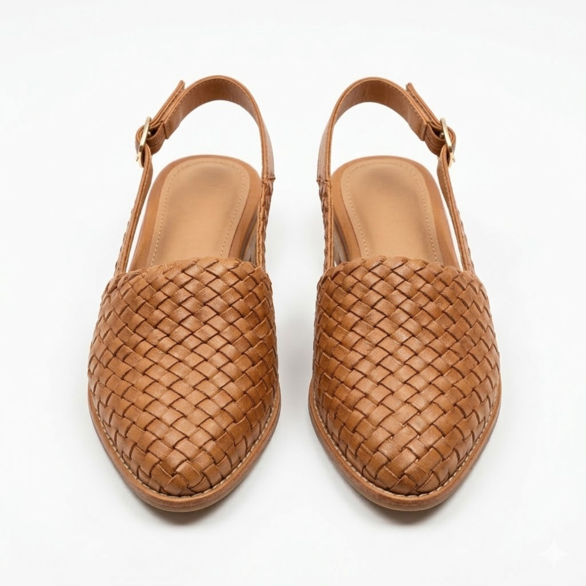 Slingback-Ballerinas für Damen mit spitzer Kappe und geflochtener Struktur — Apricot