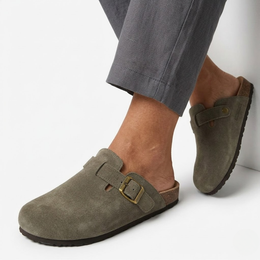 Clogs with Cork Sole and Adjustable Buckle for Women — Army Green