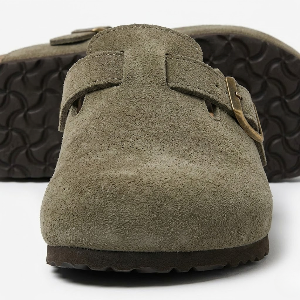 Clogs with Cork Sole and Adjustable Buckle for Women — Army Green