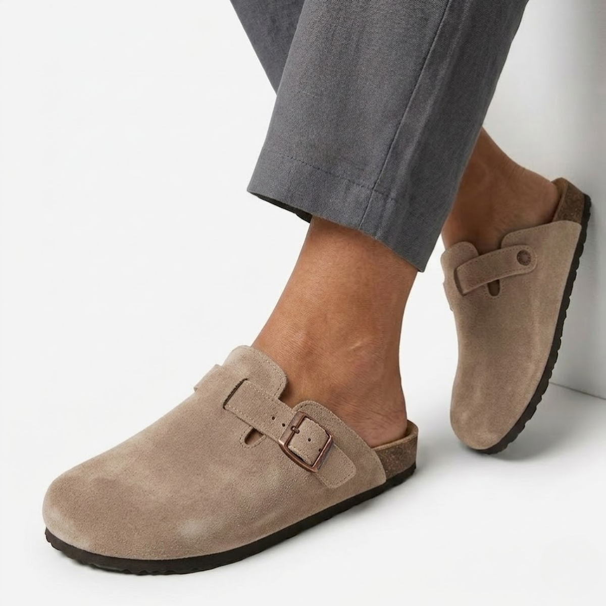 Clogs with Cork Sole and Adjustable Buckle for Women — Apricot