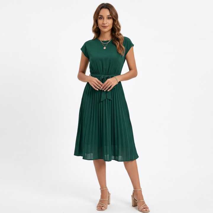 Damenkleid mit hoher Taille und Falten-Details — Grün