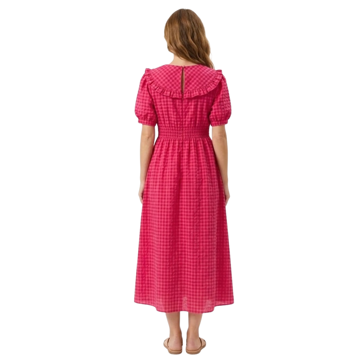 Long Plaid Dress with Peter Pan Collar and Puff Sleeves for Women — product view