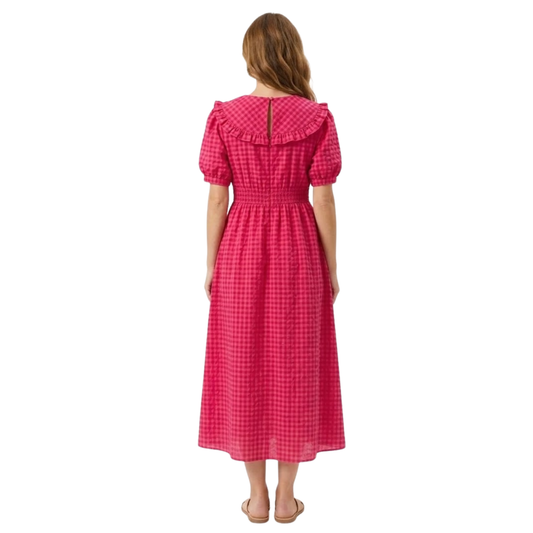Long Plaid Dress with Peter Pan Collar and Puff Sleeves for Women — product view