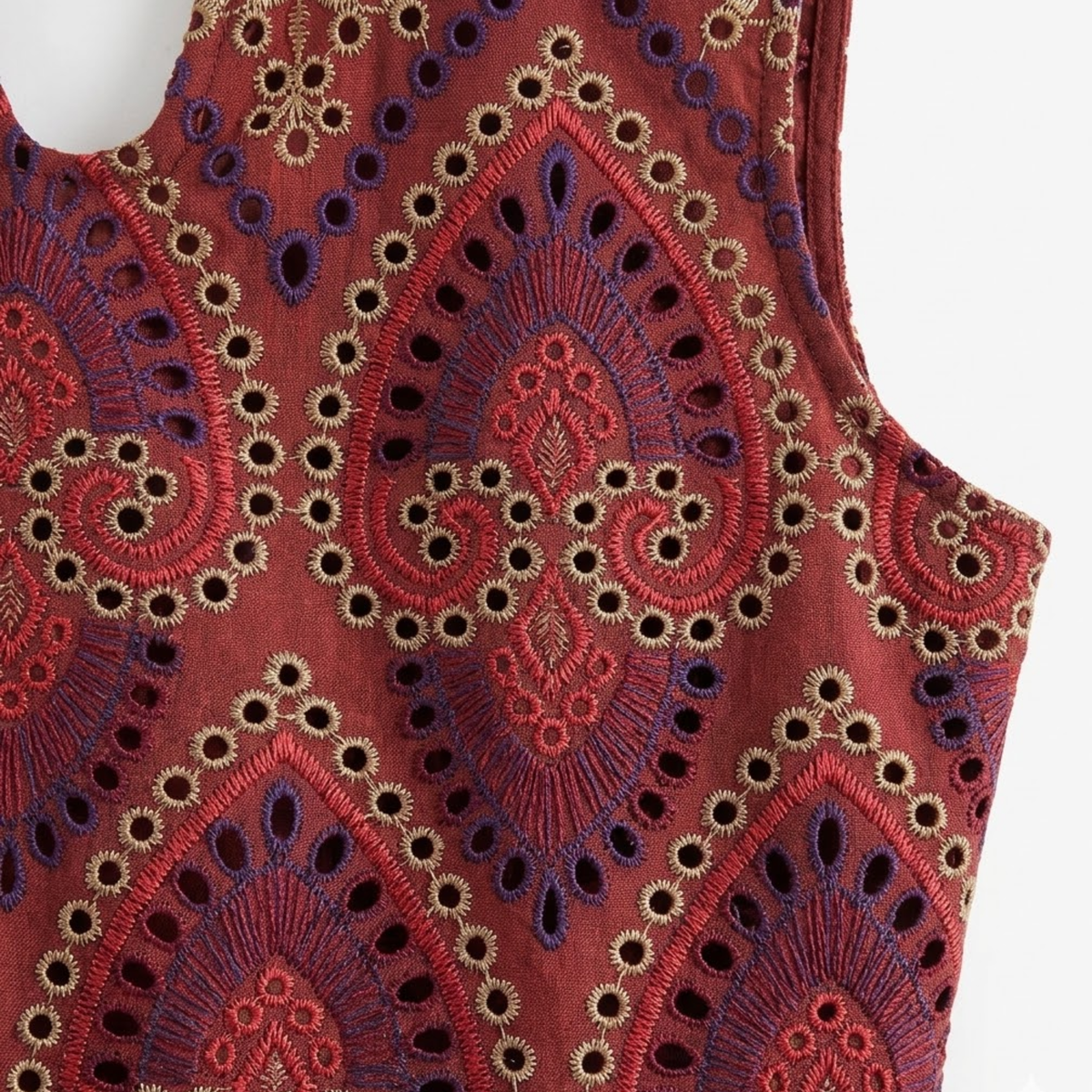 Two-Piece Women's Set with Sleeveless Top and Embroidered Midi Skirt — Burgundy